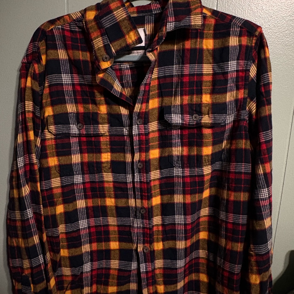 Men's Plaid Flannel Shirt - Red, Yellow, and Black